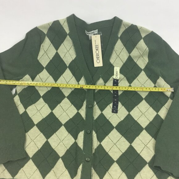 (NWT) Cherokee Green Argyle Button-up Sweater - Picture 5 of 11